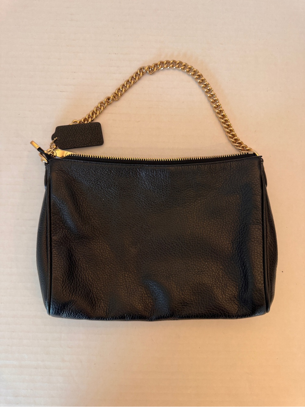 Coach Carrie Black Pebbled Leather Cross Body w/gold Chain Handle & Strap F36666 - Picture 3 of 12